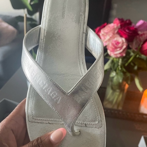 Balenciaga Metallic Thong Flat Sandals Silver Size 38.5 8.5 US - Picture 7 of 9